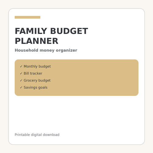 Family Budget Planner printable digital download