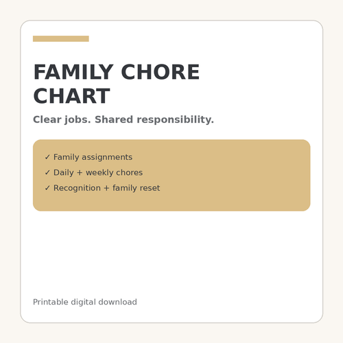 Family Chore Chart printable responsibility system