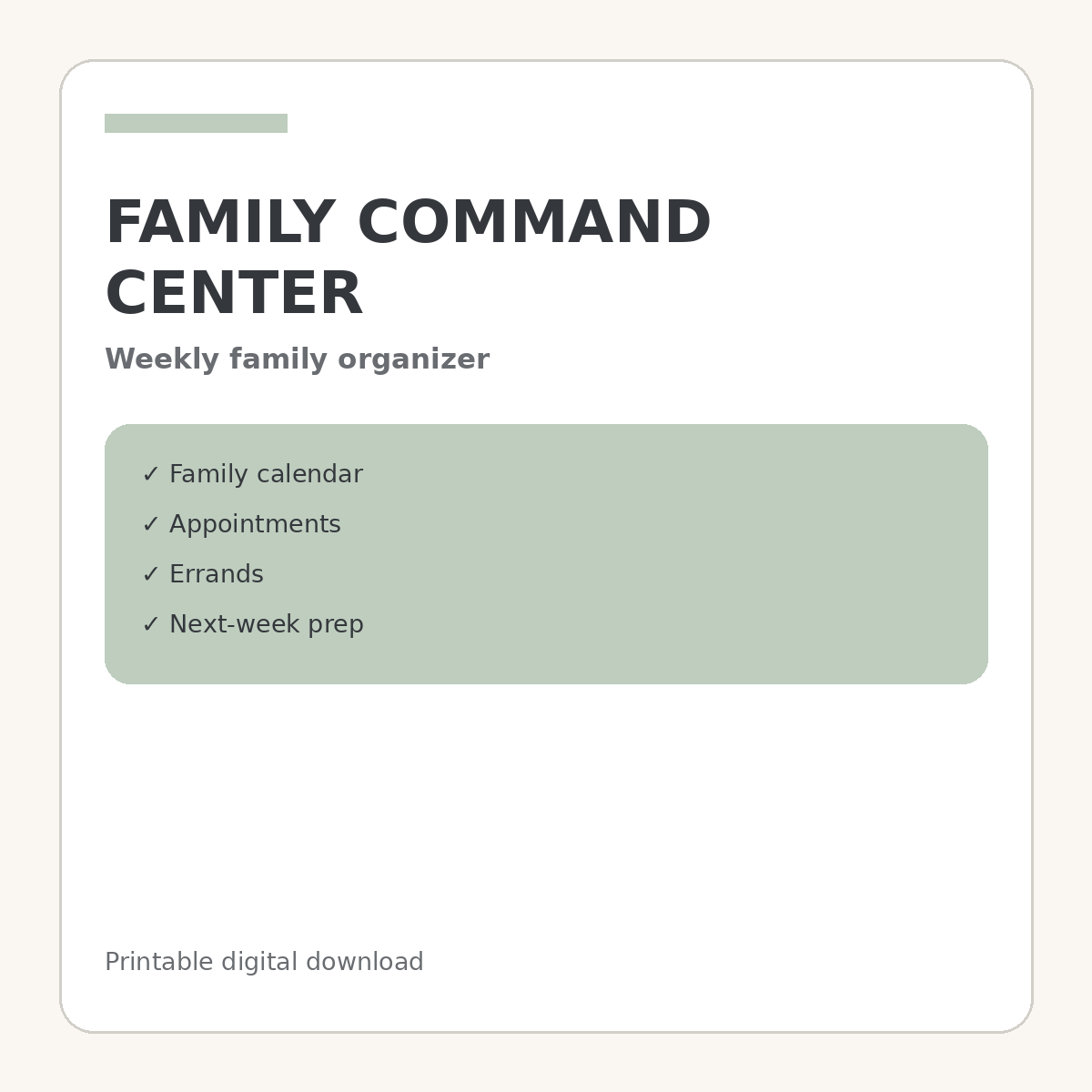 Family Command Center Weekly Planner printable