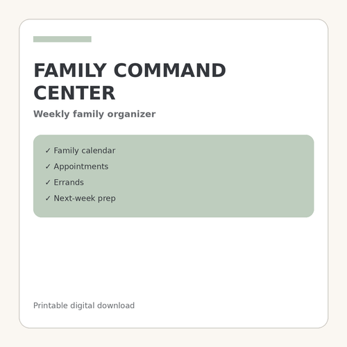 Family Command Center Weekly Planner printable