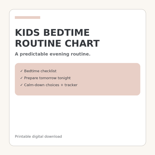 Kids Bedtime Routine Chart printable digital download