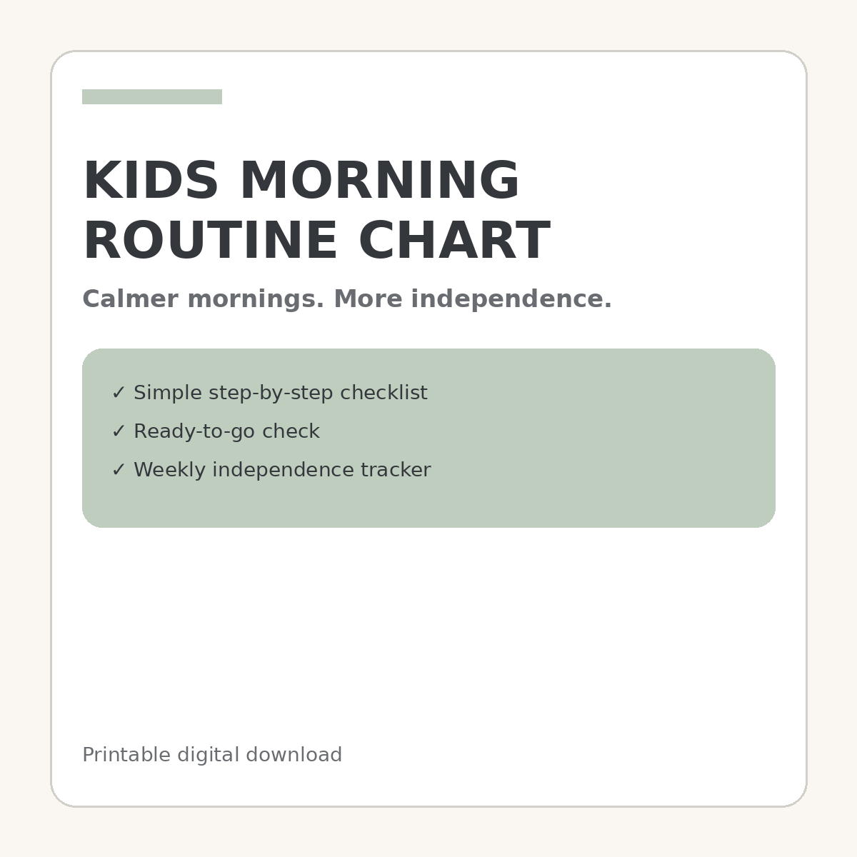 Kids Morning Routine Chart printable digital download