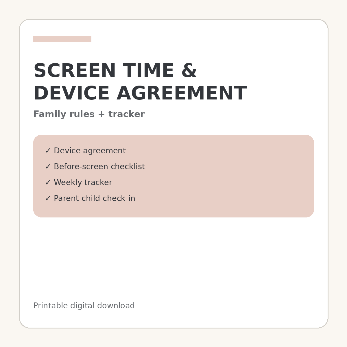 Kids Screen Time and Device Agreement printable kit