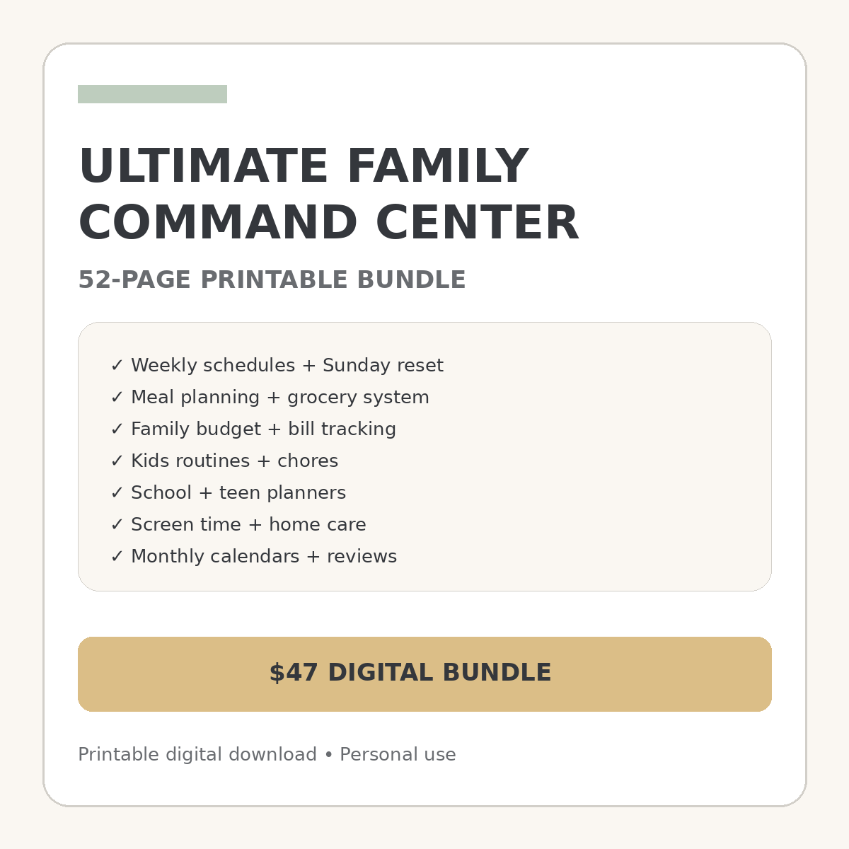Ultimate Family Command Center 52-page printable bundle