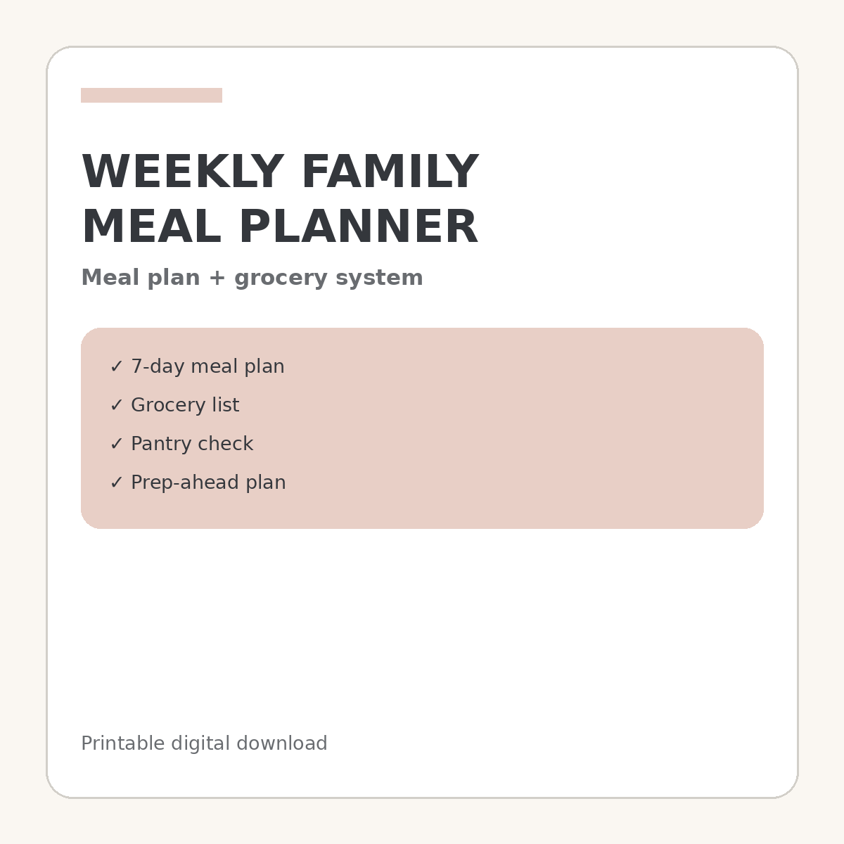 Weekly Family Meal Planner printable digital download